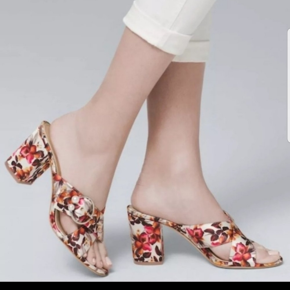 White House Black Market-Silvy Floral Satin Slides Size 7M